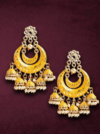 Mominos Fashion Johar Kamal Silver Meenakari Kundan Meena Jhumka