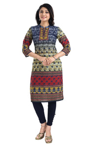 Thumbnail for Snehal Creations Multicolored Designer Digital Print Cotton Slub Fabric Long Kurti Tunic - Distacart