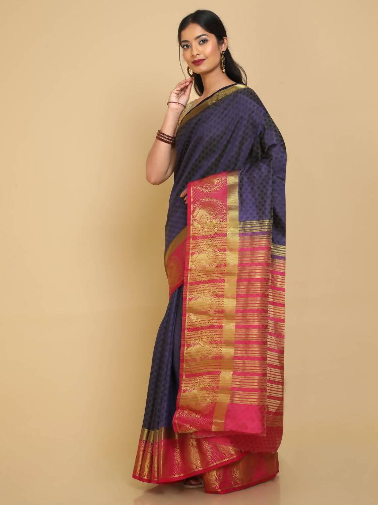 Kalamandir Floral Navy Blue Pashmina Saree