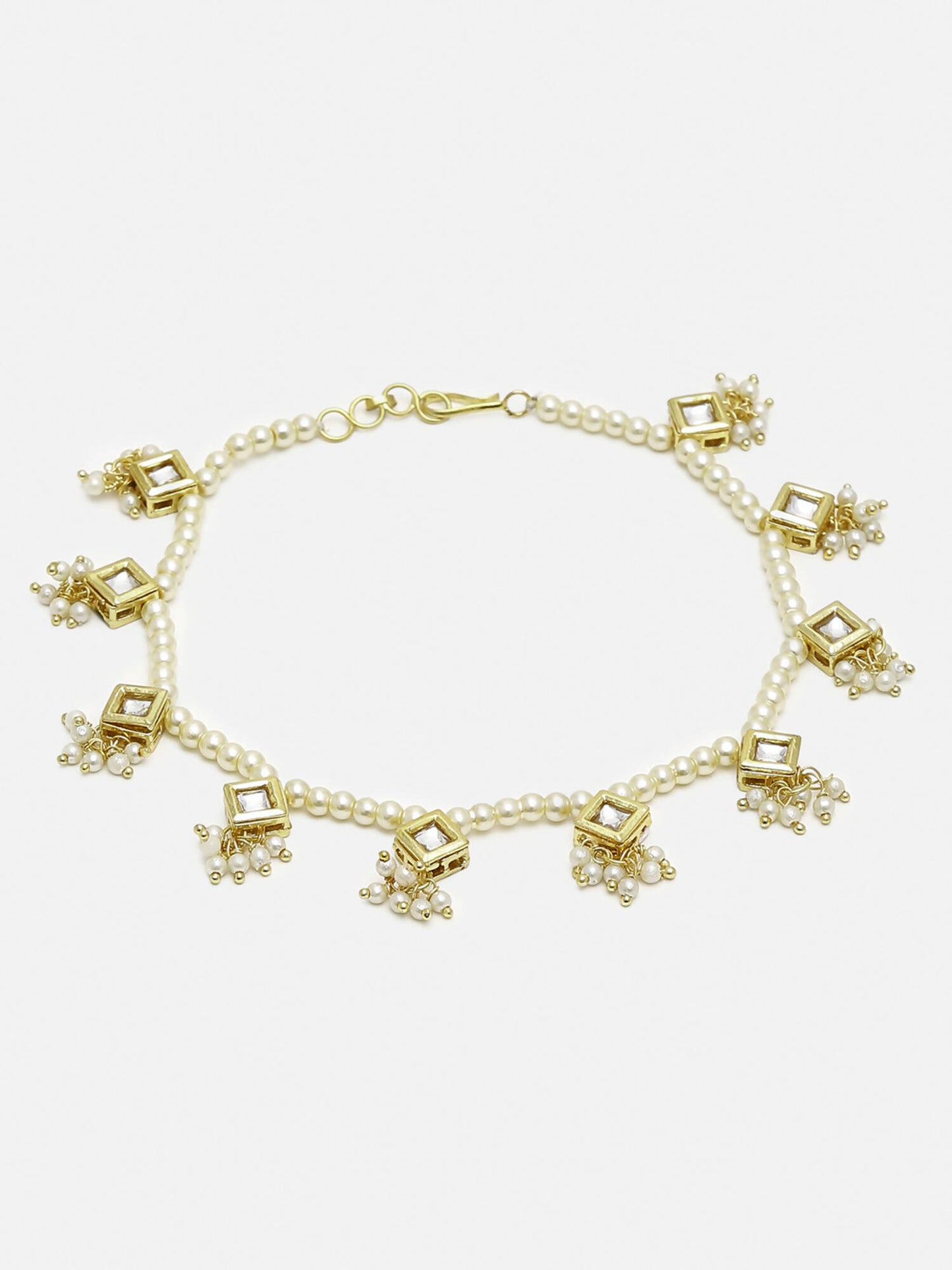 White Gold-Toned Plated Kundan Anklets Set Of 2 - Ruby Raang - Distacart