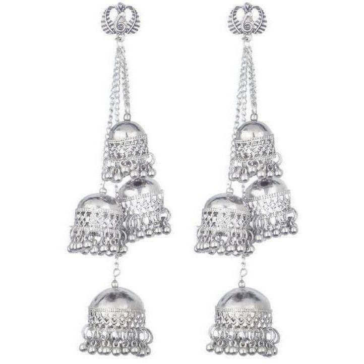 Traditional Kashmiri Silver Four Jhumka Earrings