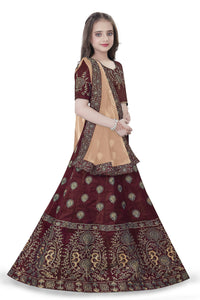 Thumbnail for Dwiden Maroon Gulab Tafetta Sattin Semi-Stitched Girl'S Lehenga Choli - Distacart