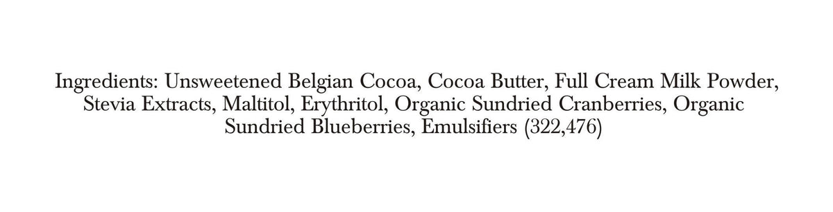 Zevic Belgian Couverture Chocolate with Organic Cranberries and Blueberries
