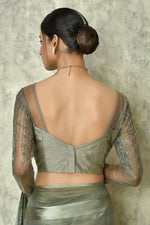 Thumbnail for Grey Silk Stripe Saree With Blouse Piece - Purvi - Distacart