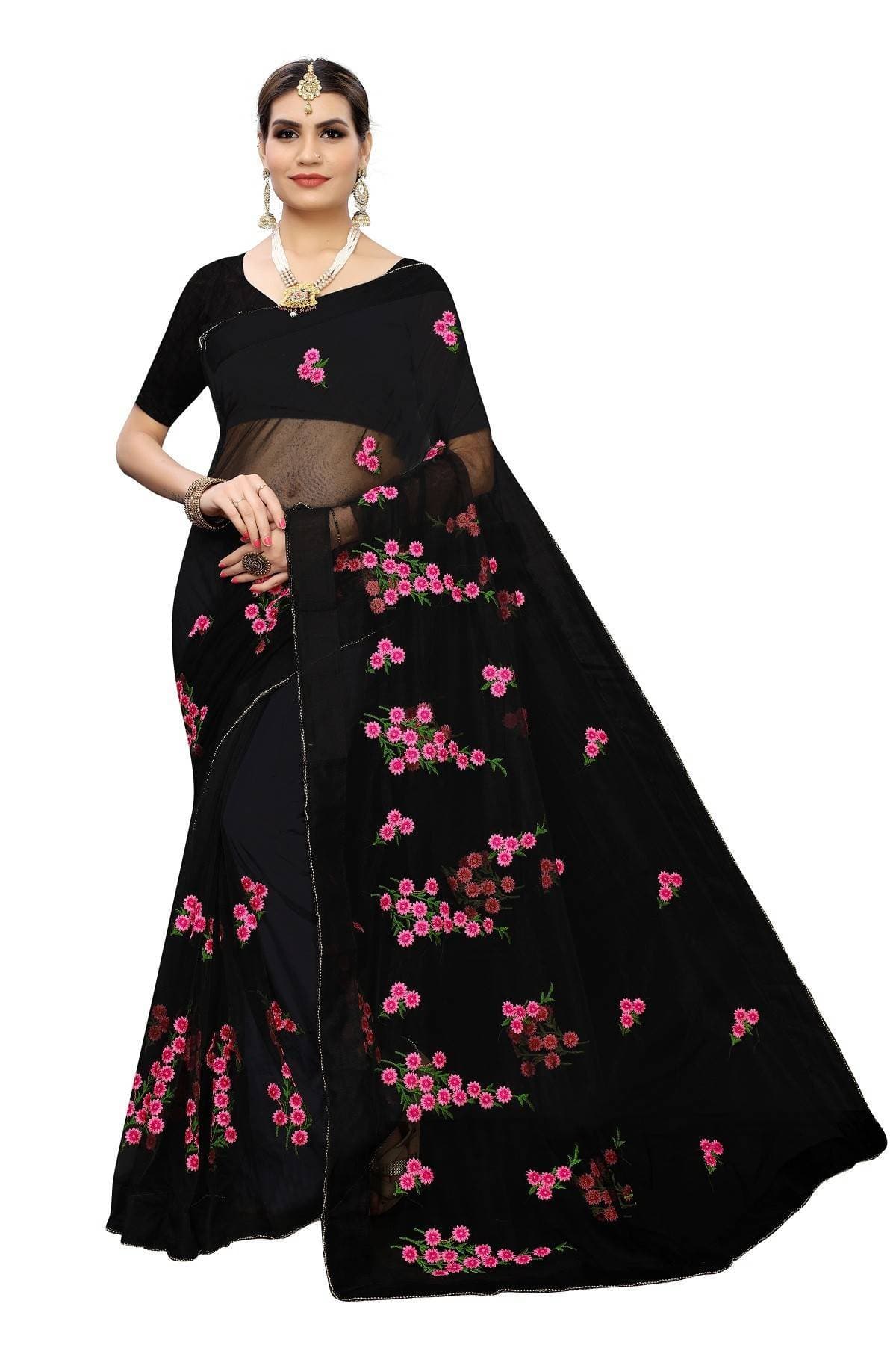 Vamika Black Net Embroidery Saree