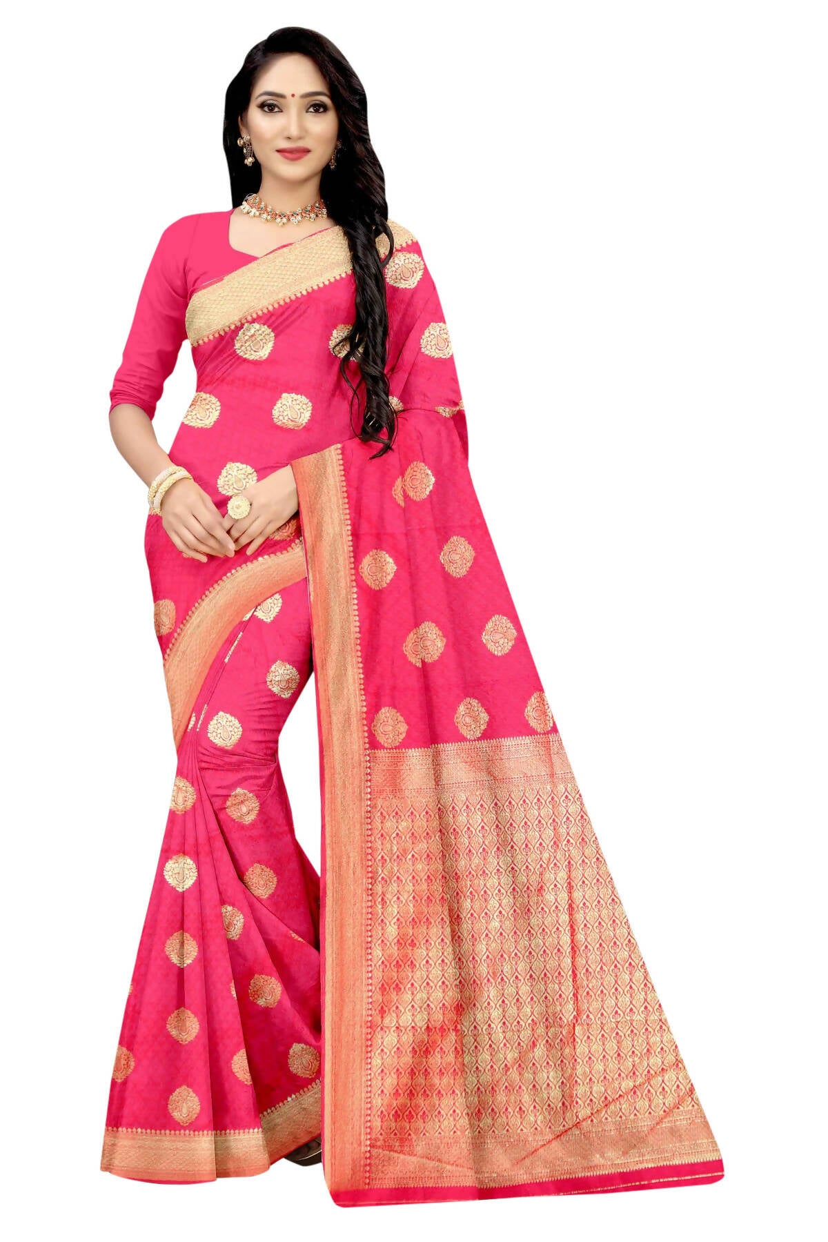 Vamika Weaving Banarasi Jacquard Pink Saree - Distacart