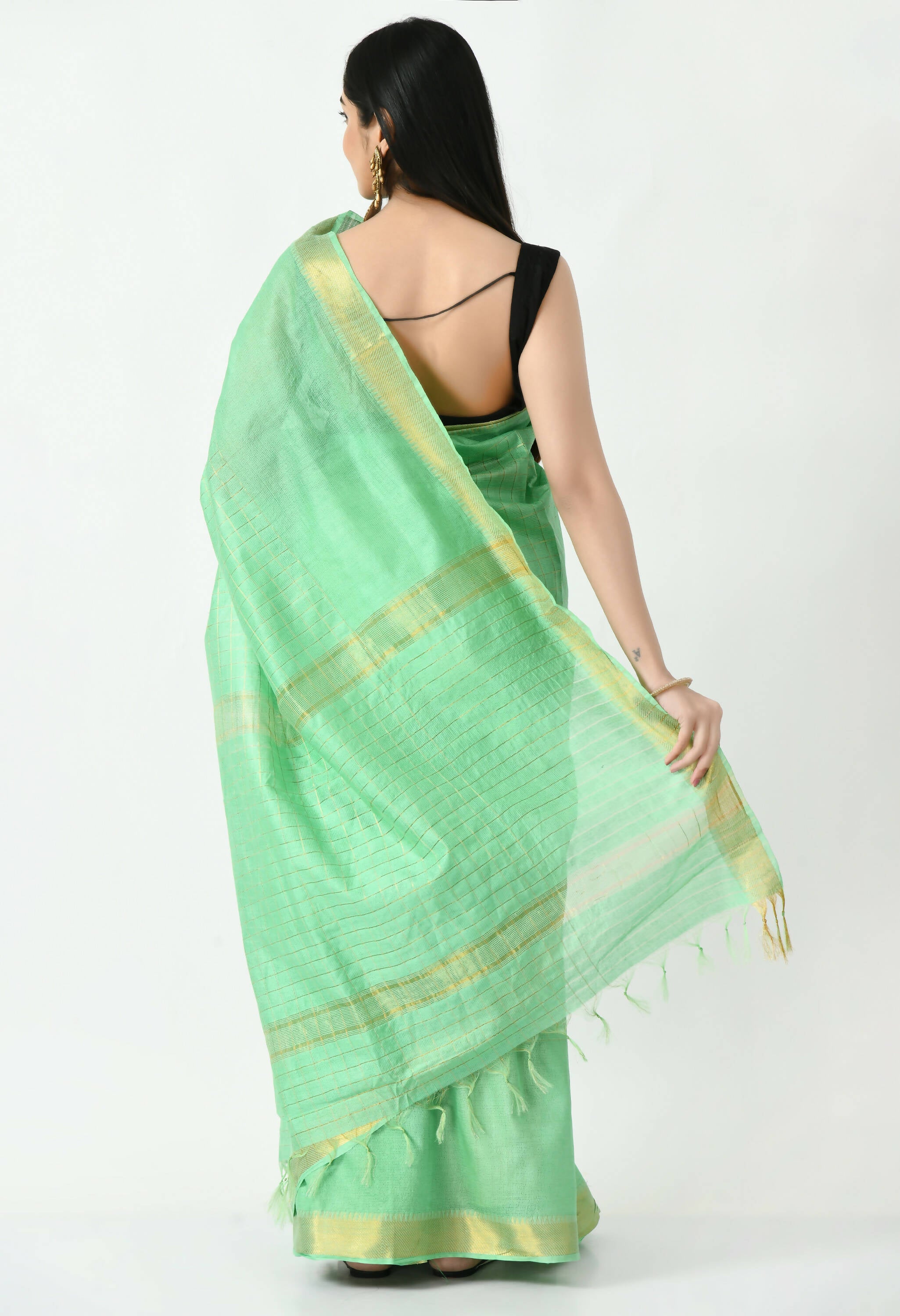 Mominos Fashion Moeza Sea Green Bhagalpuri Handloom Silk Raj Shree Saree with unstitched Blouse piece - Distacart