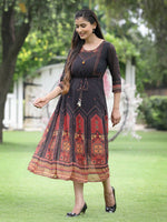 Thumbnail for Juniper Black Georgette Festive Printed A-Line Dress For Women - Distacart