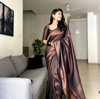 DEIANA'S Beautiful Golden Jari with New Design Soft Lichi Silk Saree - Black - Distacart