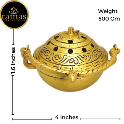 Tamas Brass Small Dhoop Burner with Handle and Lid (Golden) - Distacart