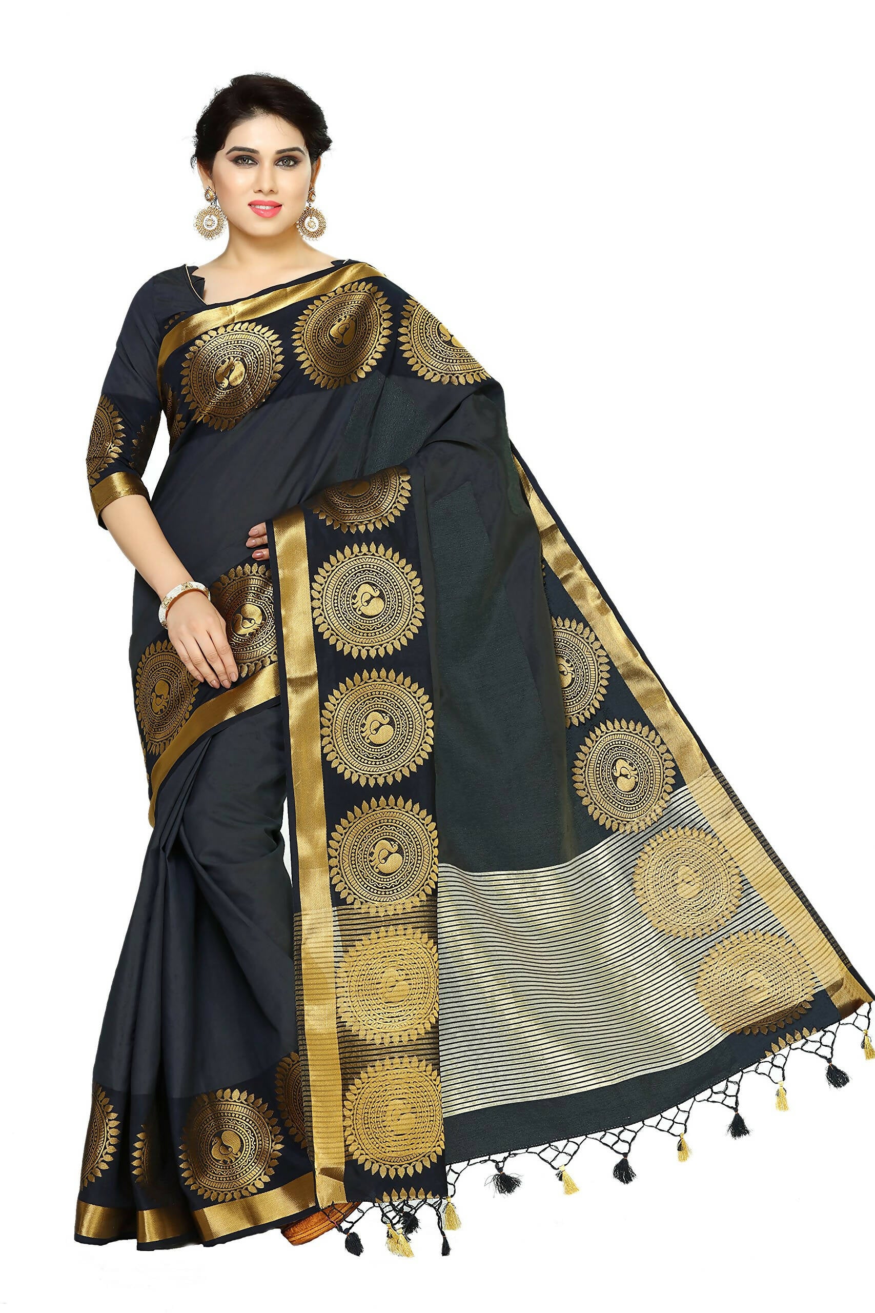 Mimosa Women's Banarasi Tussar Silk Black Saree - Distacart