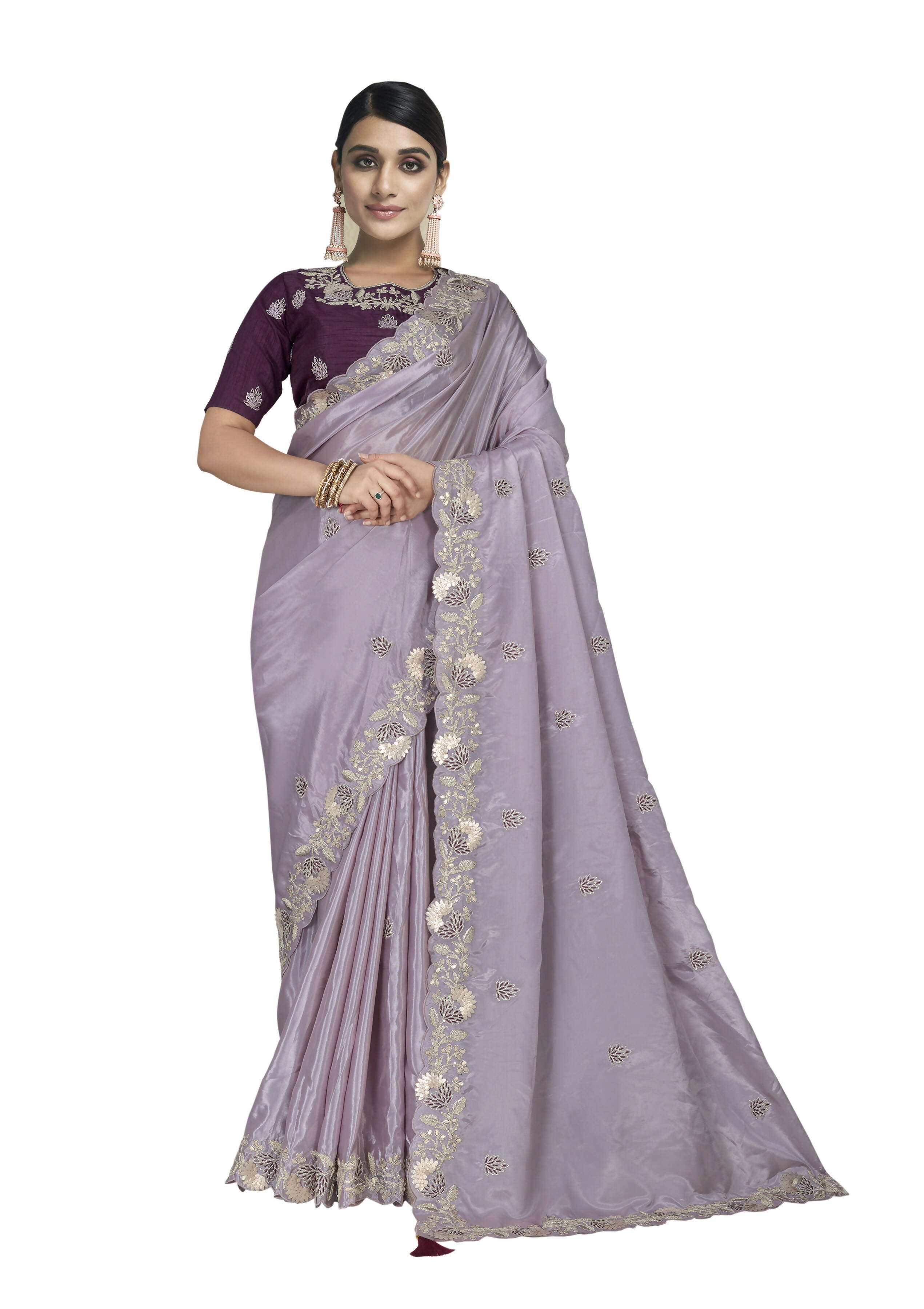 Violet Crepe Silk Gota Work Saree With Blouse Piece - Norita Avyaan - Distacart