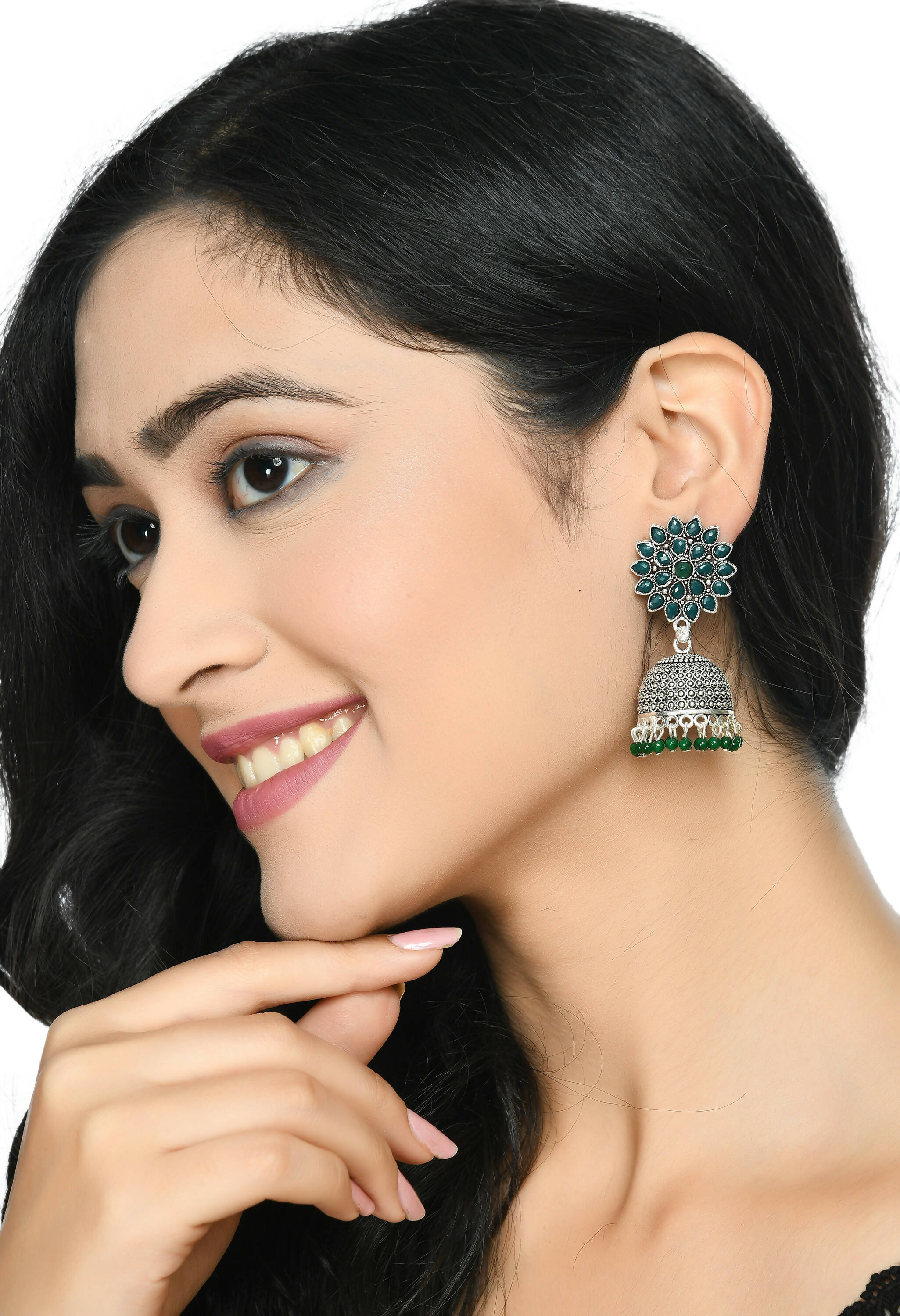 Mominos Fashion Joharkamal Kundan work Jhumka with Green Beads - Distacart