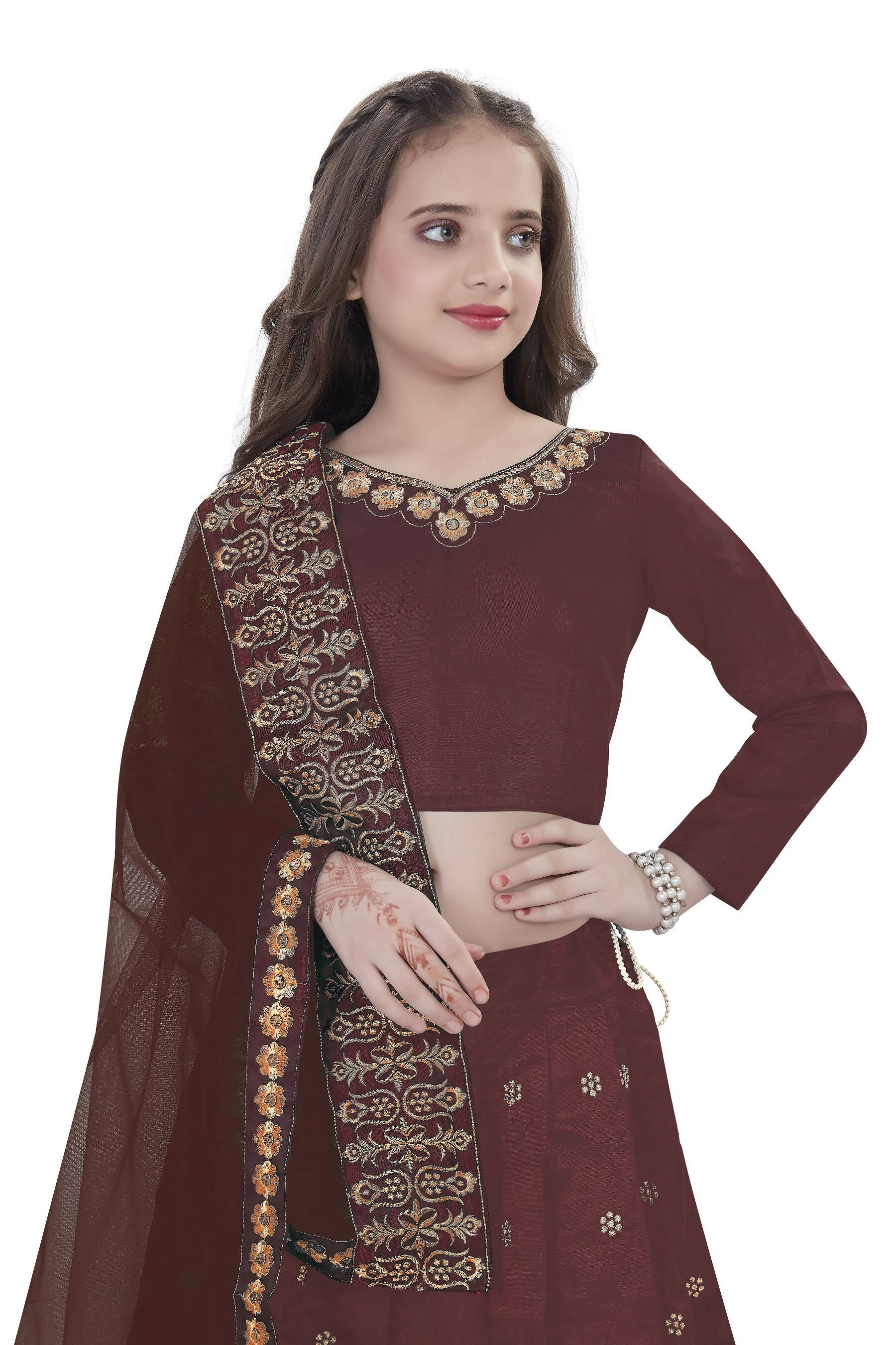 Dwiden Maroon Queen Tafetta Sattin Semi-Stitched Girl's Lehenga Choli - Distacart