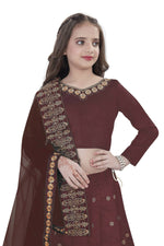 Thumbnail for Dwiden Maroon Queen Tafetta Sattin Semi-Stitched Girl's Lehenga Choli - Distacart