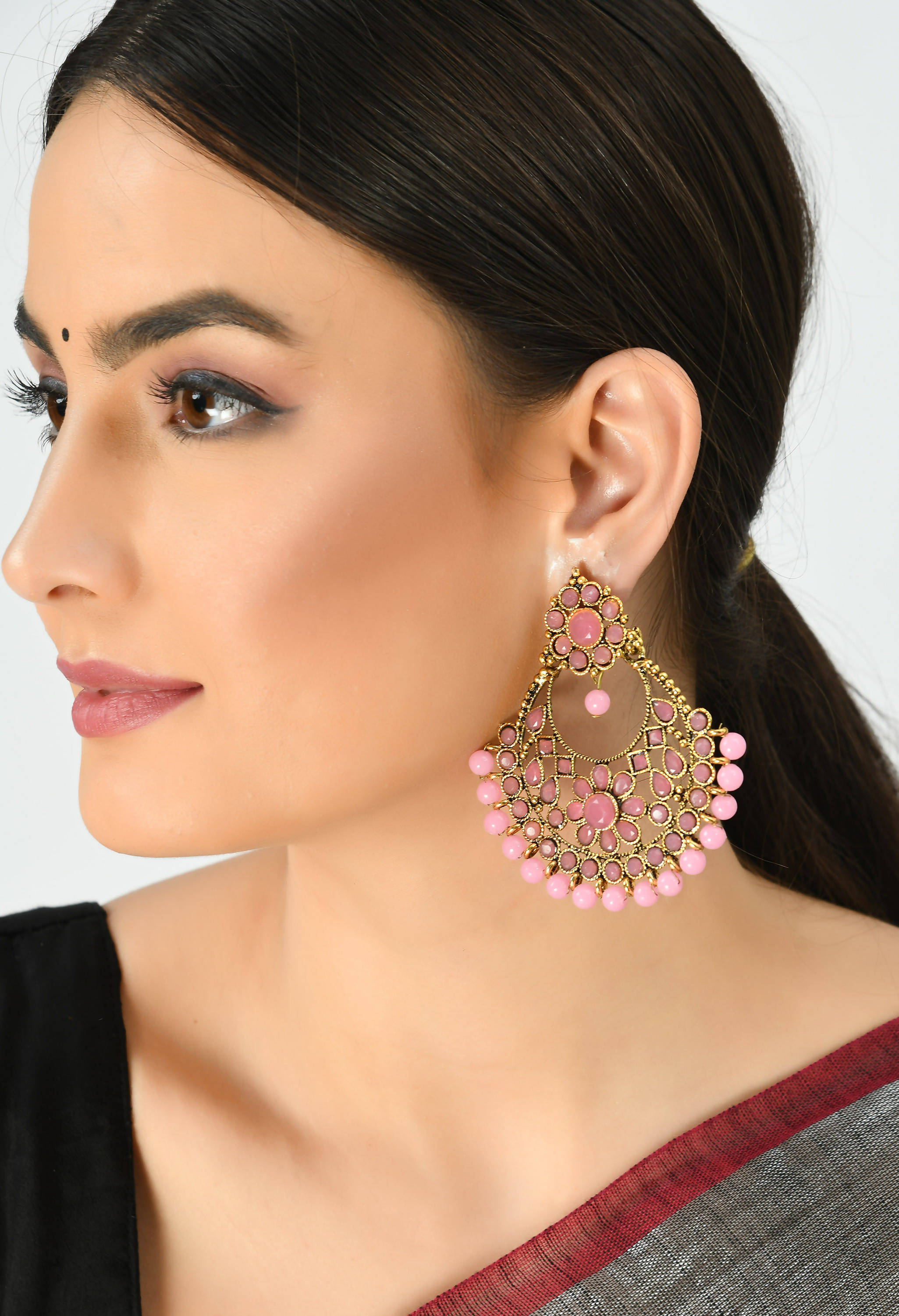 Mominos Fashion Johar Kamal Golden And Pink Beaded Earrings - Distacart