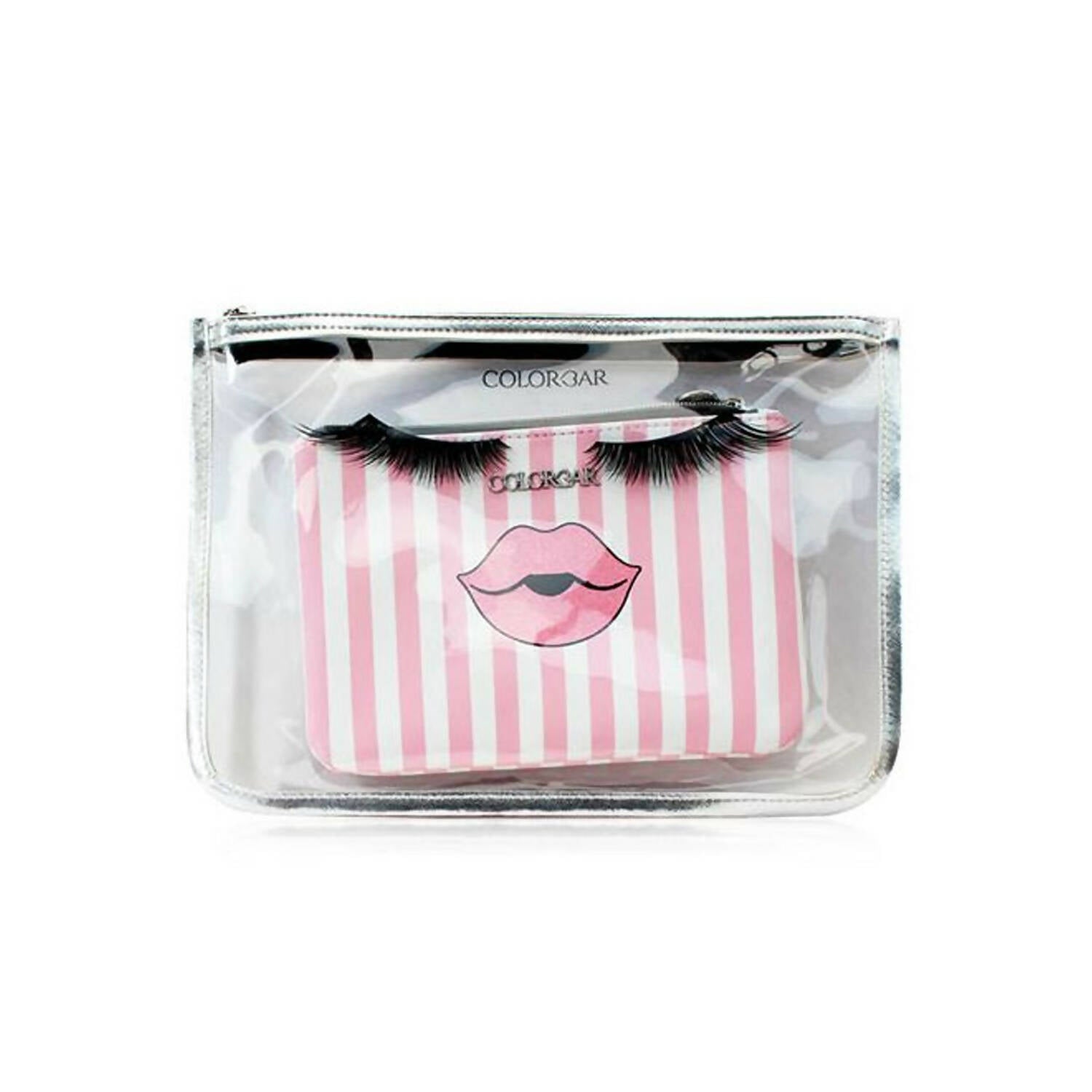 Colorbar Pouch Lips & Lashes Flat Pouches (Set Of Two) - White+Blush Pink - Distacart
