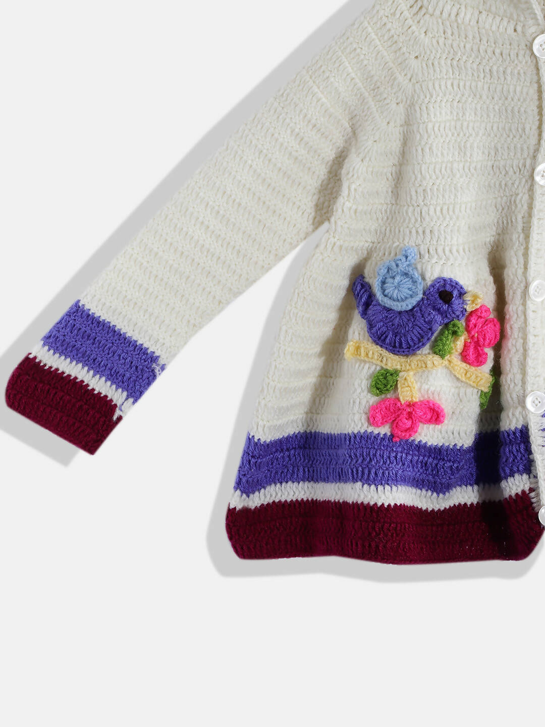 Chutput Kids Woollen Hand Knitted Full Sleeves Self Desgin Hoodie Dress - Cream - Distacart