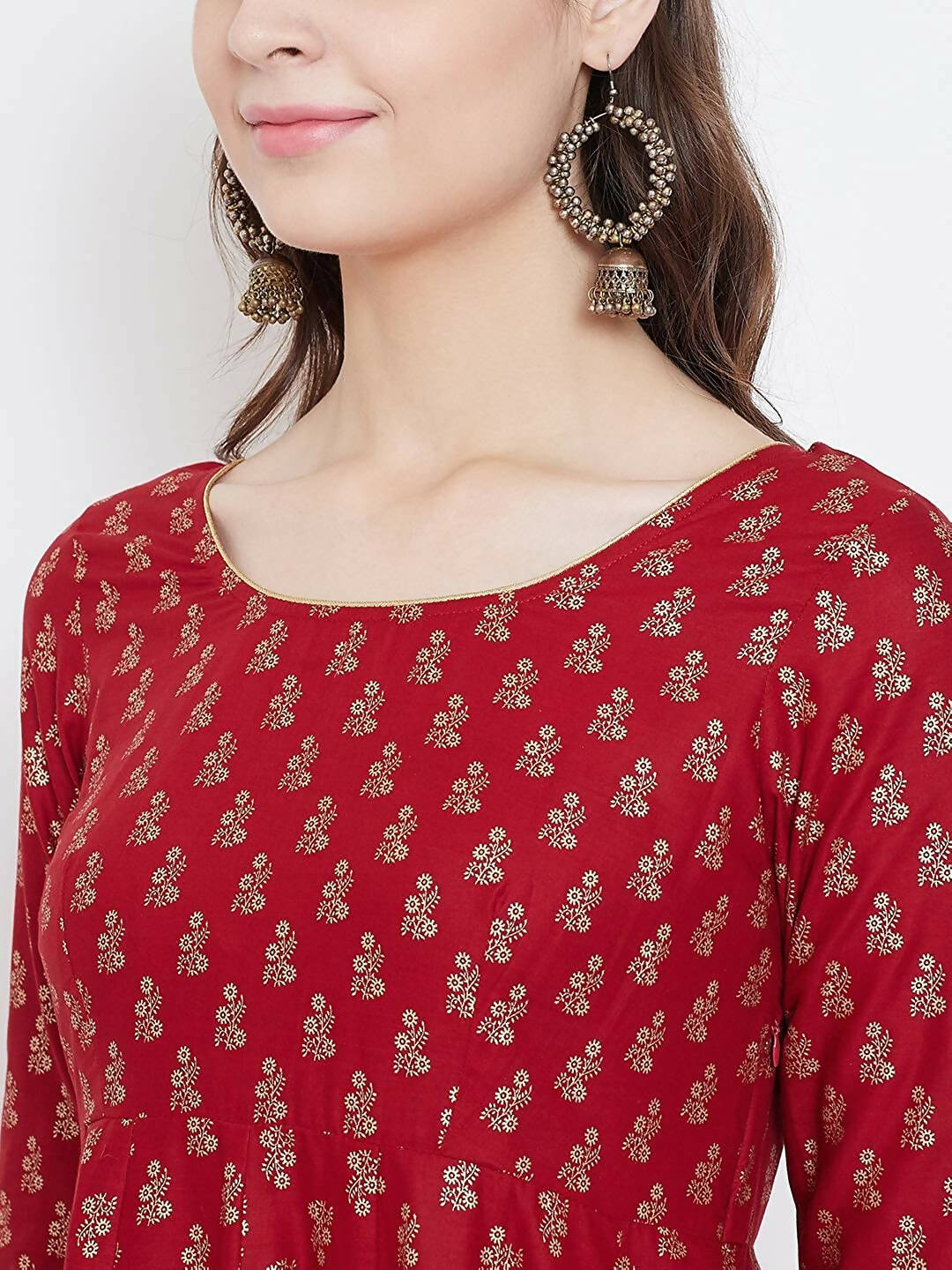 Cheera Embellished Daily Wear Cotton Blend Kurta - Red - Distacart