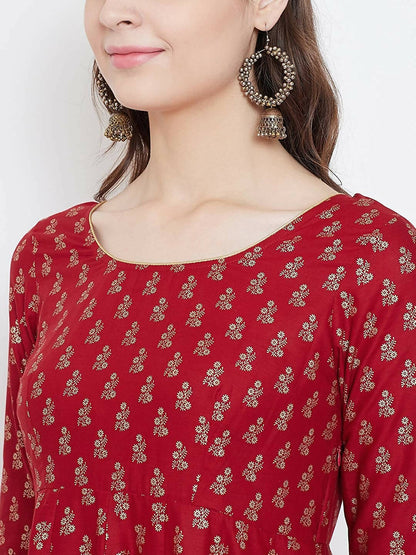 Cheera Embellished Daily Wear Cotton Blend Kurta - Red - Distacart