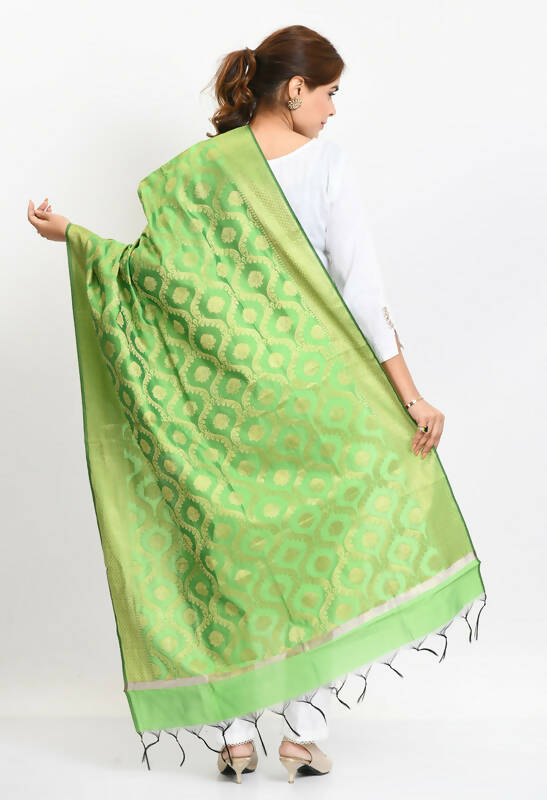 Mominos Fashion Moeza Women's Banarsi Silk All Over Woven Design Parrot Green Dupatta - Distacart