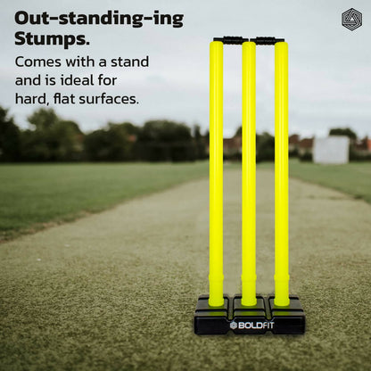 Boldfit Cricket Stumps with Stand & Bails - Fluorescent Green - Distacart