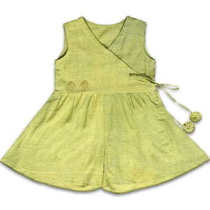 Mhyssa Green V Neck Short Jumpsuit With Front Overlap Tie-Up For Kids - Distacart
