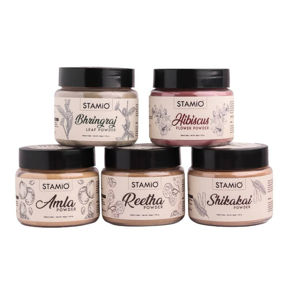 Stamio Pure Amla, Reetha, Shikakai, Bhringraj, Hibiscus Powders Combo For Hair Pack - Distacart