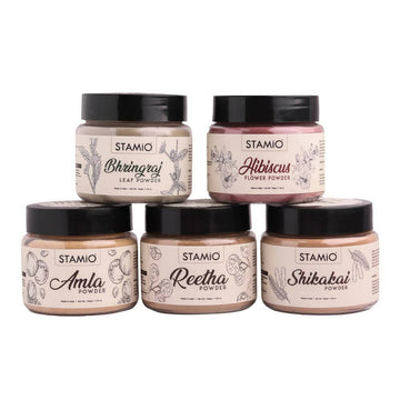 Stamio Pure Amla, Reetha, Shikakai, Bhringraj, Hibiscus Powders Combo For Hair Pack - Distacart