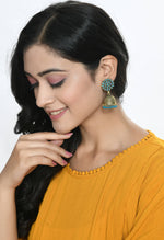 Thumbnail for Mominos Fashion Johar Kamal Beautiful Kundan Work Jhumka With Sky Blue Beads - Distacart