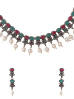 Thumbnail for NVR Women Silver-Plated Stone Studded Oxidised Silver Jewellery Set - Distacart