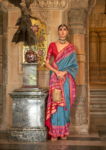 Midnight Blue Banarasi Weaving, Ultra Aqua Finish, Zari Work Banarasi Silk Saree - Rath Kunti - Distacart