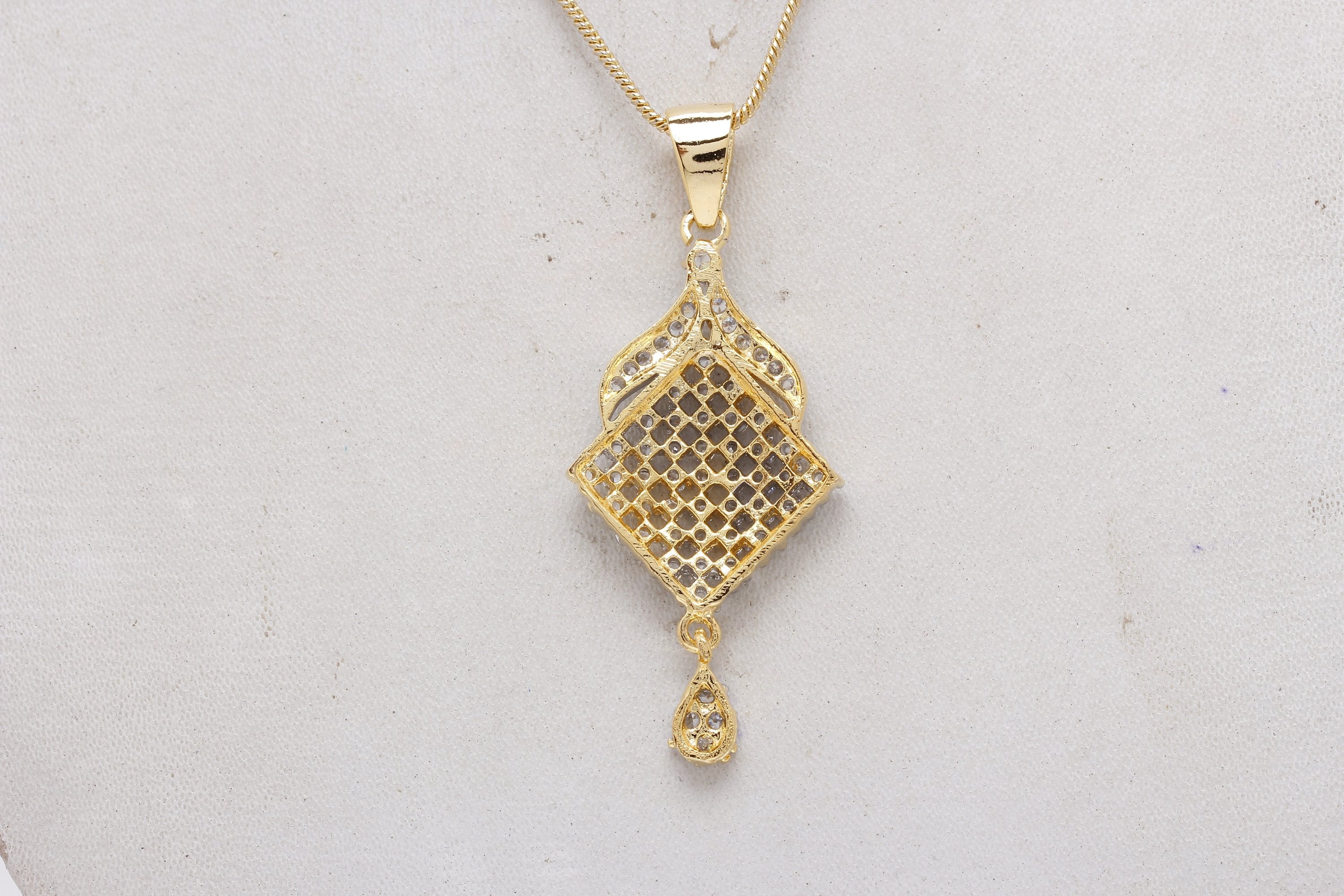 Gold-Plated Alloy American Diamond Pendant Necklace Set - The Pari - Distacart