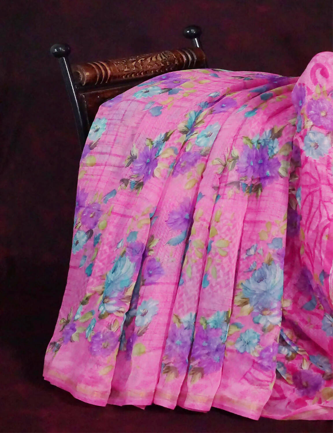 Neon Pink Printed Semi Chanderi Saree By Gayathri Reddy Designer Studio - Distacart