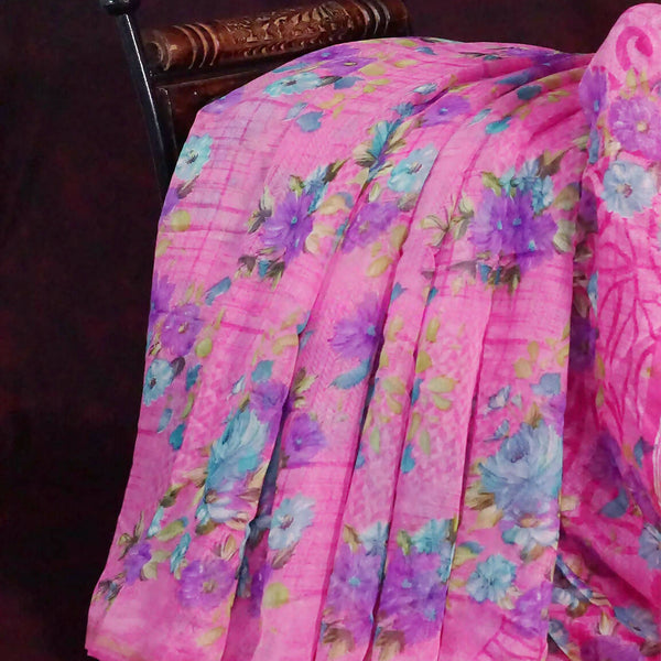 Neon Pink Printed Semi Chanderi Saree By Gayathri Reddy Designer Studio - Distacart