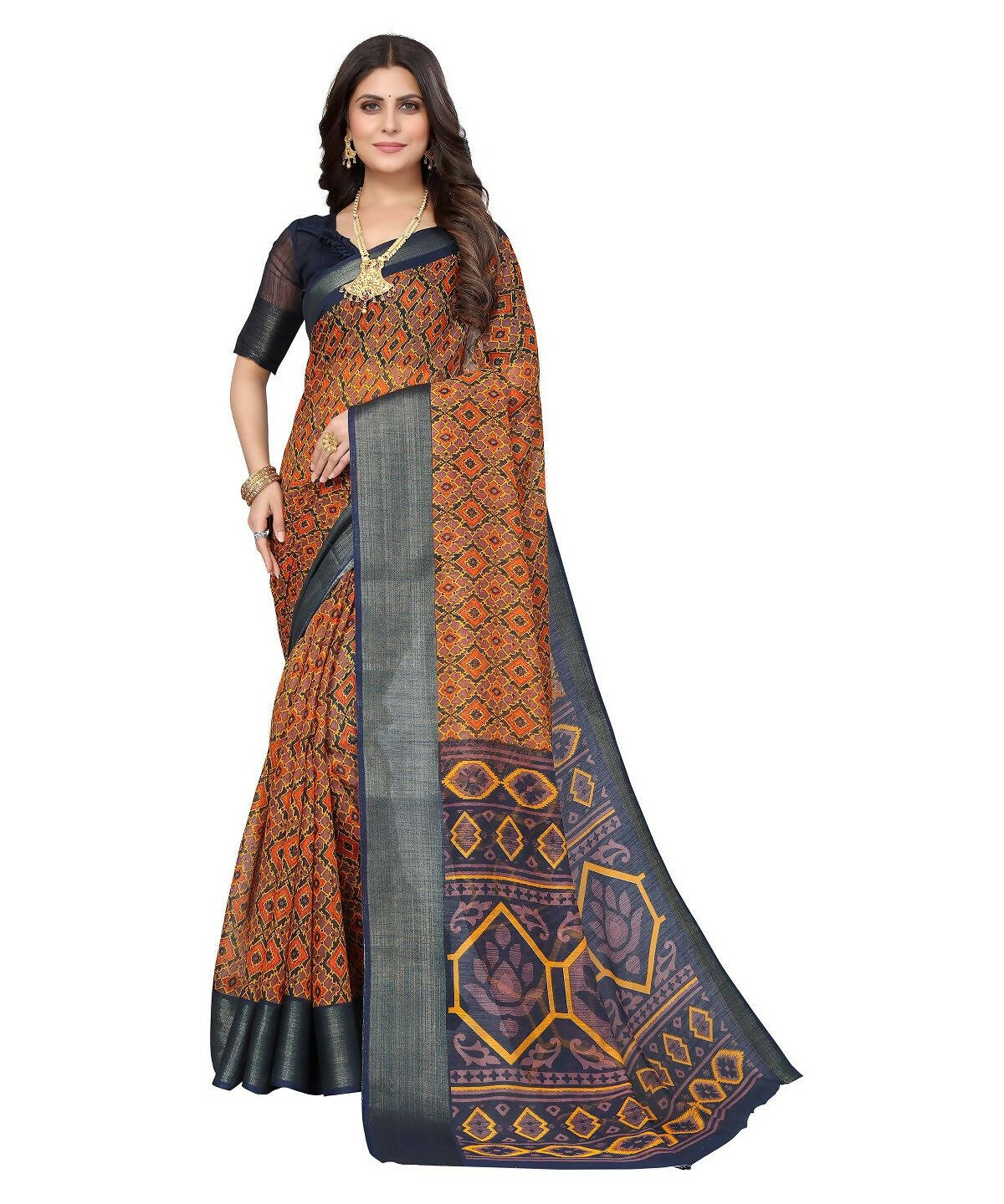 Vamika Cotton Orange Jari Border Bollywood Style Saree (VASU ORANGE) - Distacart