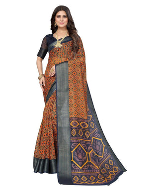 Vamika Cotton Orange Jari Border Bollywood Style Saree (VASU ORANGE) - Distacart