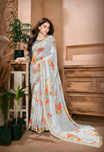 Thumbnail for Grey Georgette Floral Printed Saree With Unstitched Blouse Piece - Jyoti - Distacart