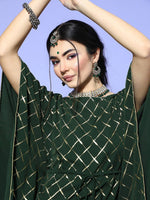 Thumbnail for Janasya Green Checked New Age Kaftan Kurta - Distacart