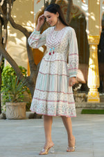 Thumbnail for Juniper Women's Ivory Printed Teired Dress - Distacart