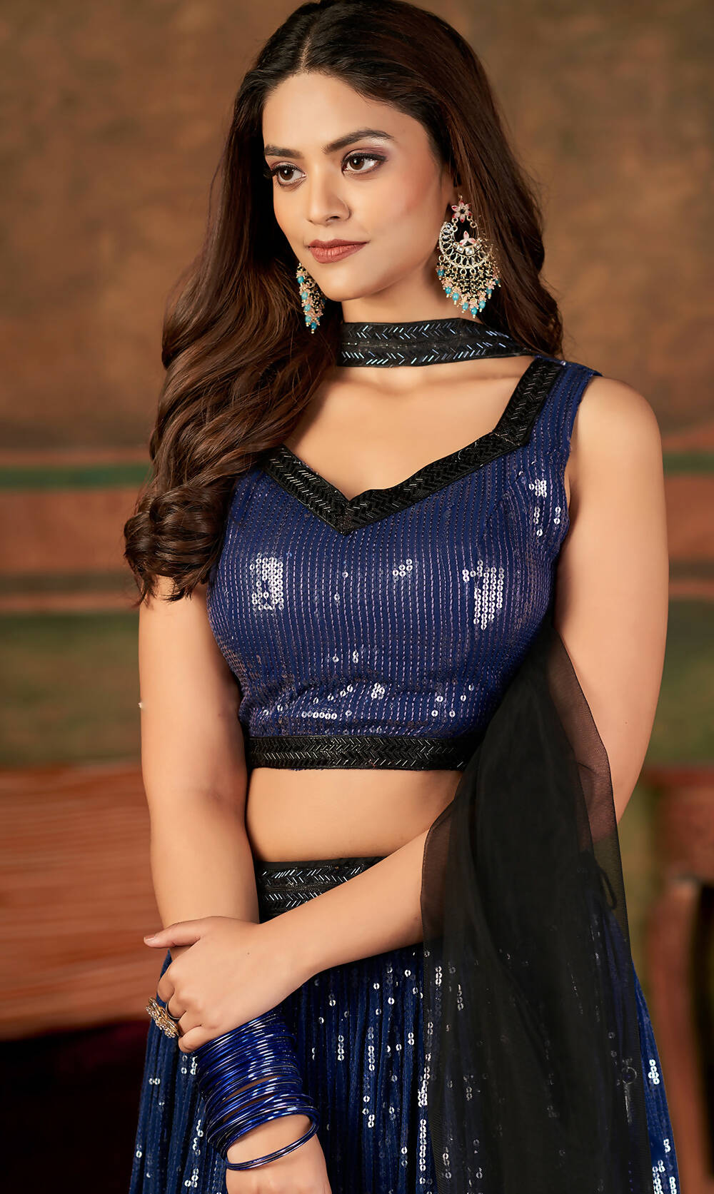 Wedding Designer Navy Blue Nylon Georgette Readymadelehenga Choli - Anbazaar - Distacart