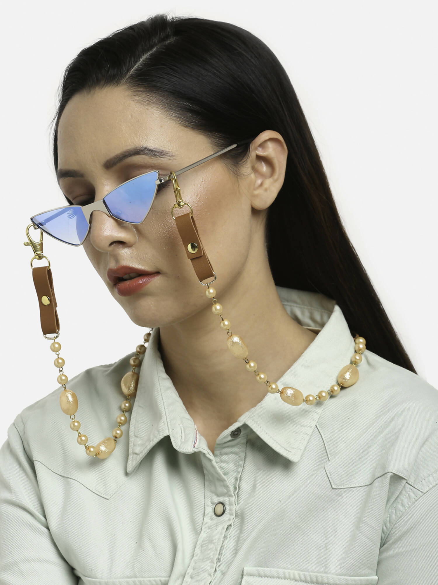 Brown Leather Beaded Mask Chaain - Ruby Raang - Distacart