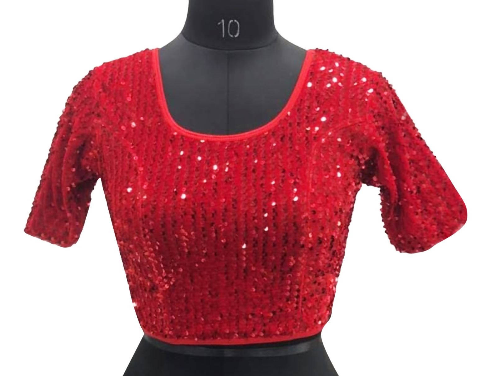 Vamika Red Velvet Sequence Blouse - Distacart