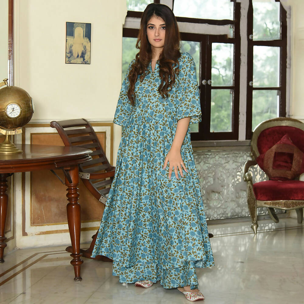 PartyWear Designer Sky Blue Pure Maslin Palazzo Suit - Anbazaar - Distacart