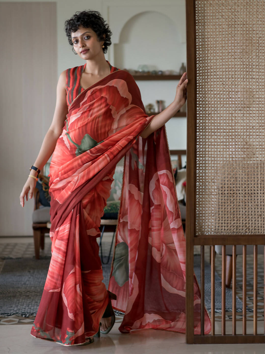 Suta Maroon Floral Pure Cotton Saree - Distacart