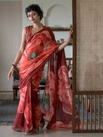 Thumbnail for Suta Maroon Floral Pure Cotton Saree - Distacart