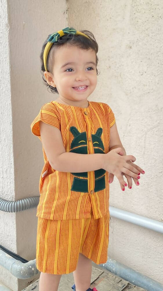 Mhyssa Motto Yellow and Red Half Sleeve T-shirt With Shorts Set For Kids - Distacart