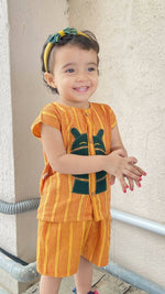 Thumbnail for Mhyssa Motto Yellow and Red Half Sleeve T-shirt With Shorts Set For Kids - Distacart