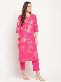 Thumbnail for Ahalyaa Dark Pink Crepe Printed Salwar Suit Sets With Dupatta