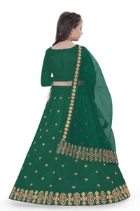 Thumbnail for Dwiden Green Queen Tafetta Sattin Semi-Stitched Girl's Lehenga Choli - Distacart